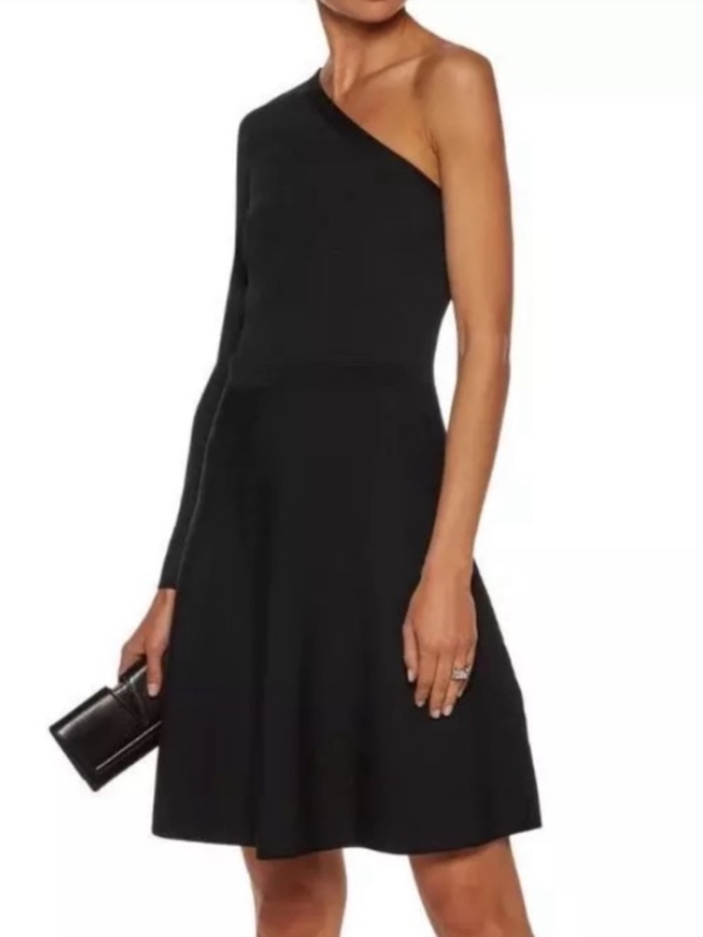 Sandro Paris Shirley Black One Shoulder Knit Mini Dress Size 2 Asymmetric Y2K